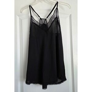 Black Lace Trim Racer Back Cami Top Womens Size S Sleeveless Lingerie Layer‎